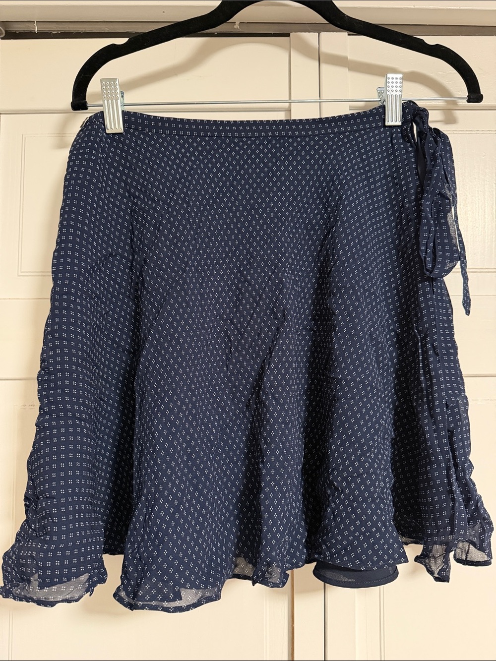 Ralph Lauren Navy Microprint Tie-Waist Skater Skirt